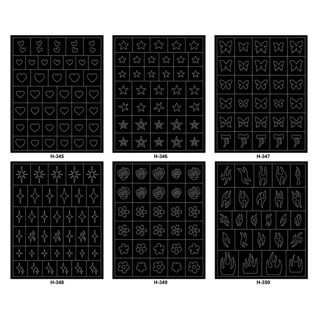Nail Art Stickers 3D Self Adhesive Heart Flame Butterfly Star Flower Airbrush Nail Stencils