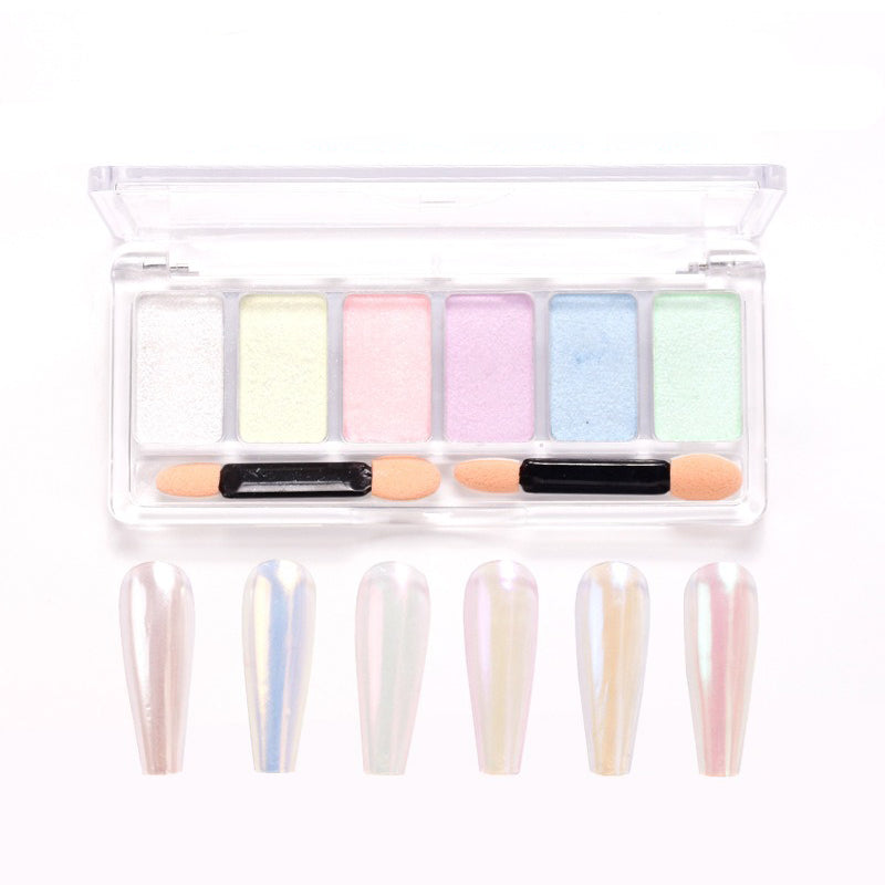 6 Grid Chrome Nail Powder Metallic Pigment Aurora Mirror Effect Nail Powder