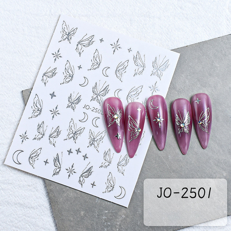 Sliver Y2K Nail Art Stickers Bohemia Butterfly Moon Flame Nail DIY Decals
