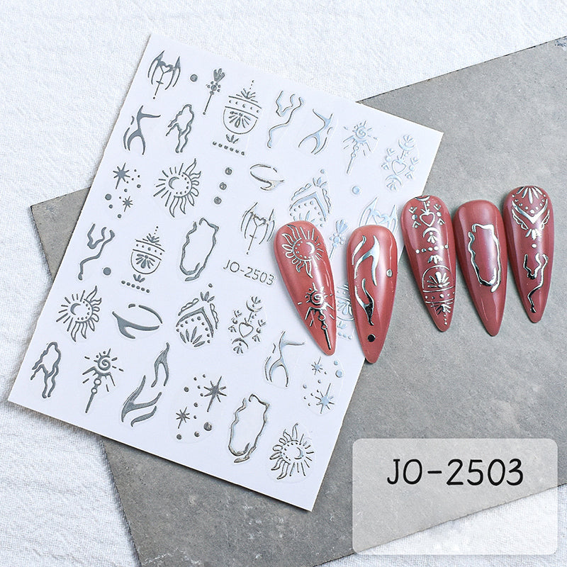 Sliver Y2K Nail Art Stickers Bohemia Butterfly Moon Flame Nail DIY Decals