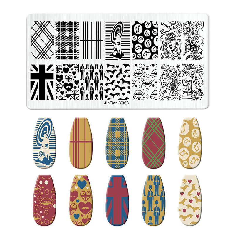 Geometric Leopard Denim Pattern Nail Stamping Plate – Multi-Design Nail Art Steel Plate With Arcylic Support Plate
