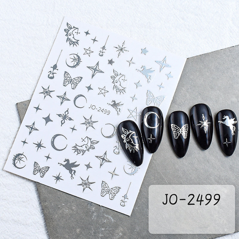 Sliver Y2K Nail Art Stickers Bohemia Butterfly Moon Flame Nail DIY Decals