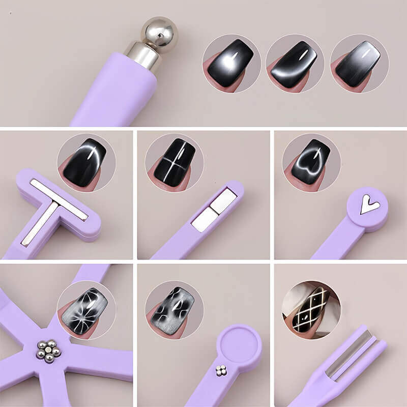 New 8-in-1 Cat Eye Nail Magnet – Heart, French, Plaid & Wide Light Effects Tool