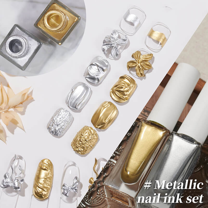 Quick-Dry Metallic Blooming Liquid – Gold, Silver & Copper Nail Ink
