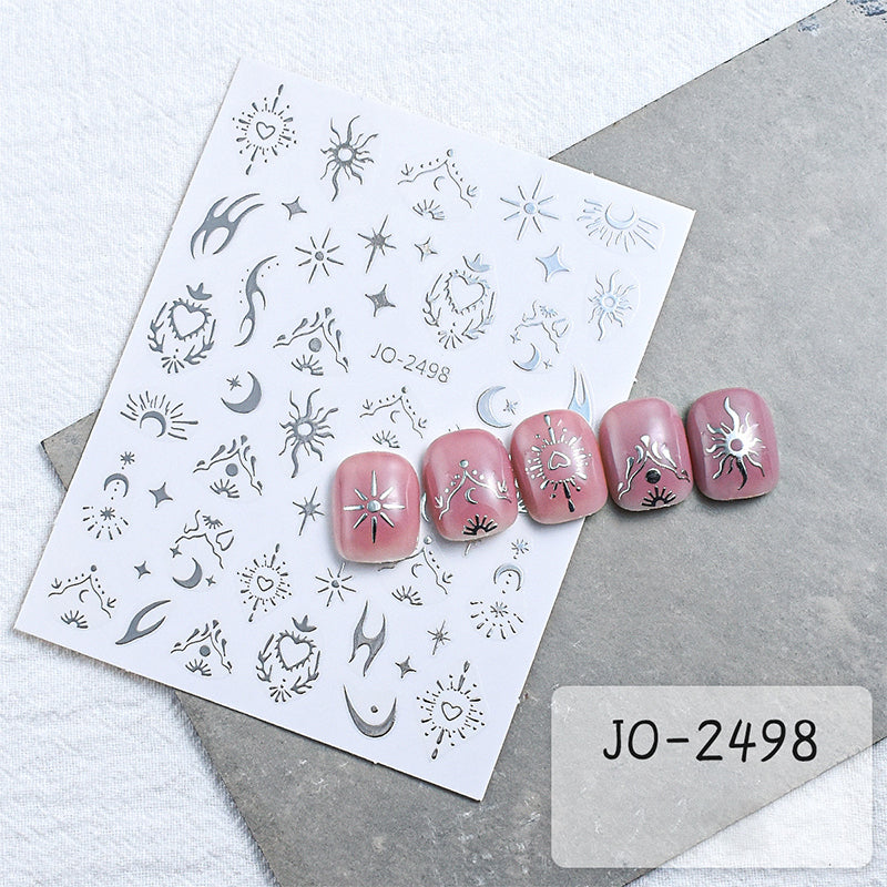 Sliver Y2K Nail Art Stickers Bohemia Butterfly Moon Flame Nail DIY Decals