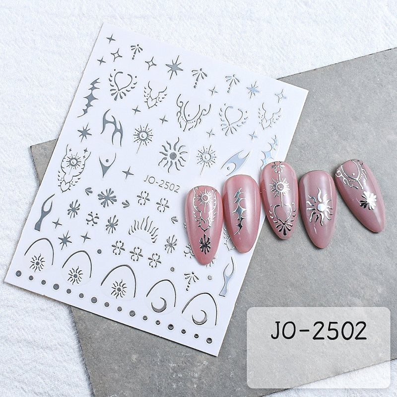 Sliver Y2K Nail Art Stickers Bohemia Butterfly Moon Flame Nail DIY Decals