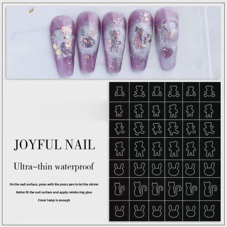 6 Pcs Nail Stickers Flower Heart Star Butterfly Sticker For Nail Art