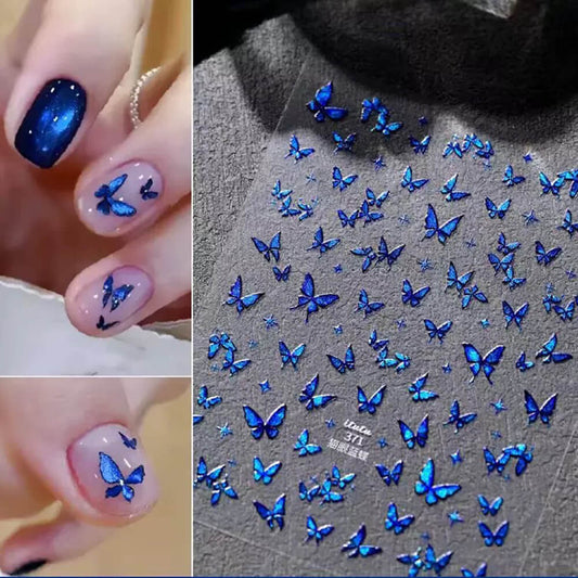 Blue Green Cat Eye Butterfly Nail Stickers for Art