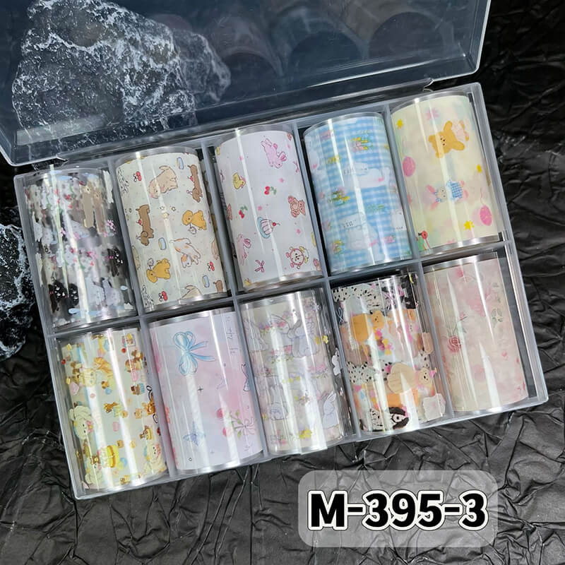 New Bow Flower Bear Nail Foil Transfer Paper – Cute Floral Nail Art Sticker Rolls