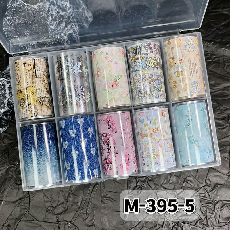 Trendy plaid denim and pink flower animal nail transfer foil for DIY nail design-3