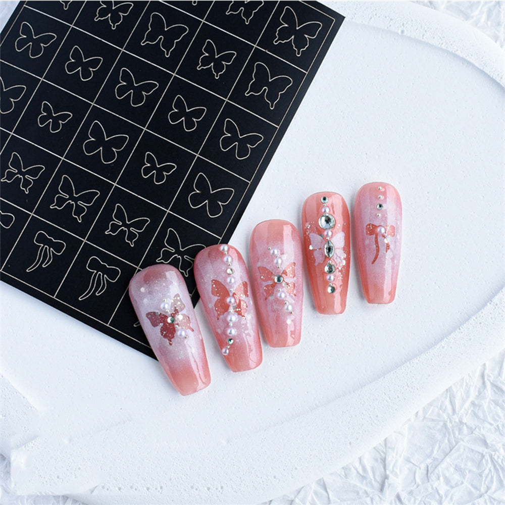 Nail Art Stickers 3D Self Adhesive Heart Flame Butterfly Star Flower Airbrush Nail Stencils