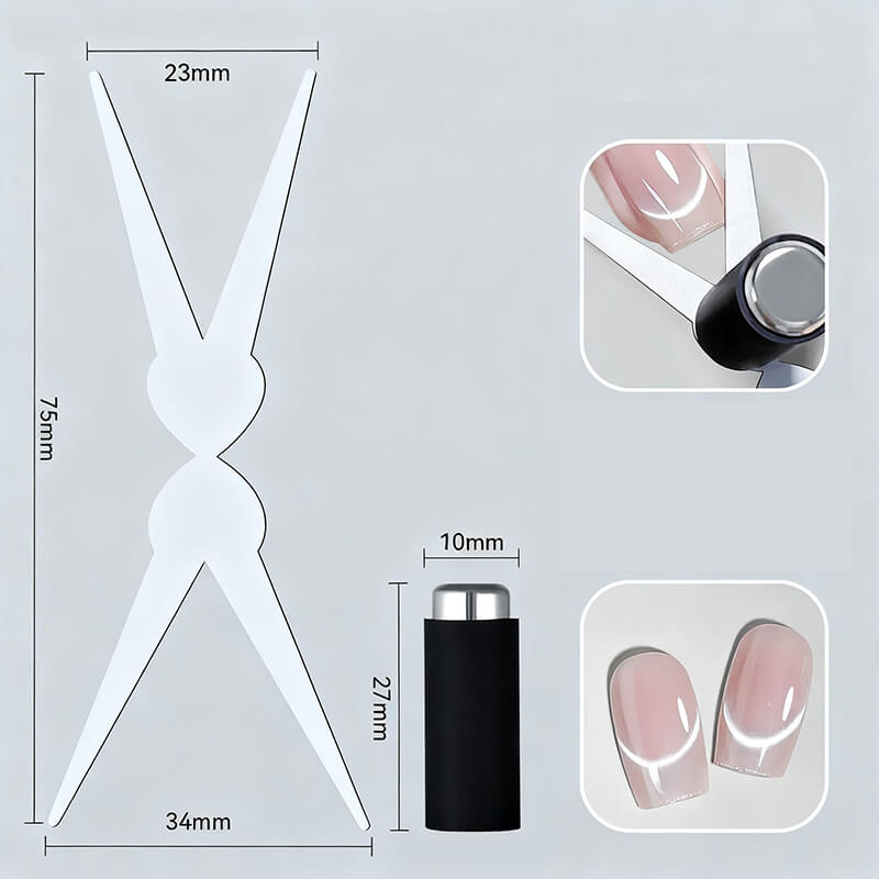 Double-ended French nail magnet tool for creating cat eye and iron strip effects