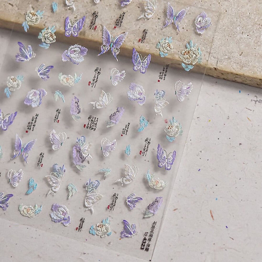 3D Embroidered Butterfly Floral Nail Stickers