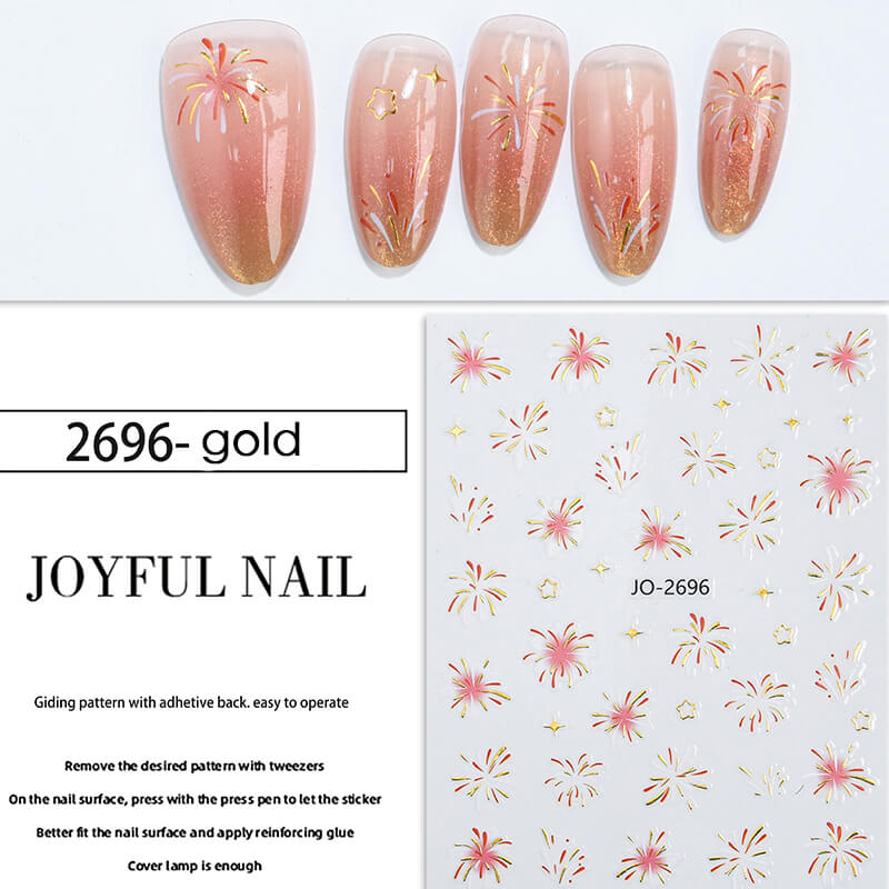 2025 New Fireworks Glod Sliver Nail Art Sitckers
