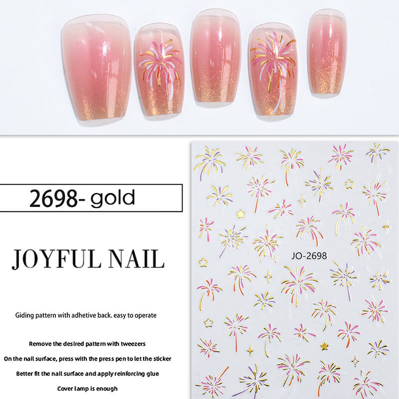 2025 New Fireworks Glod Sliver Nail Art Sitckers