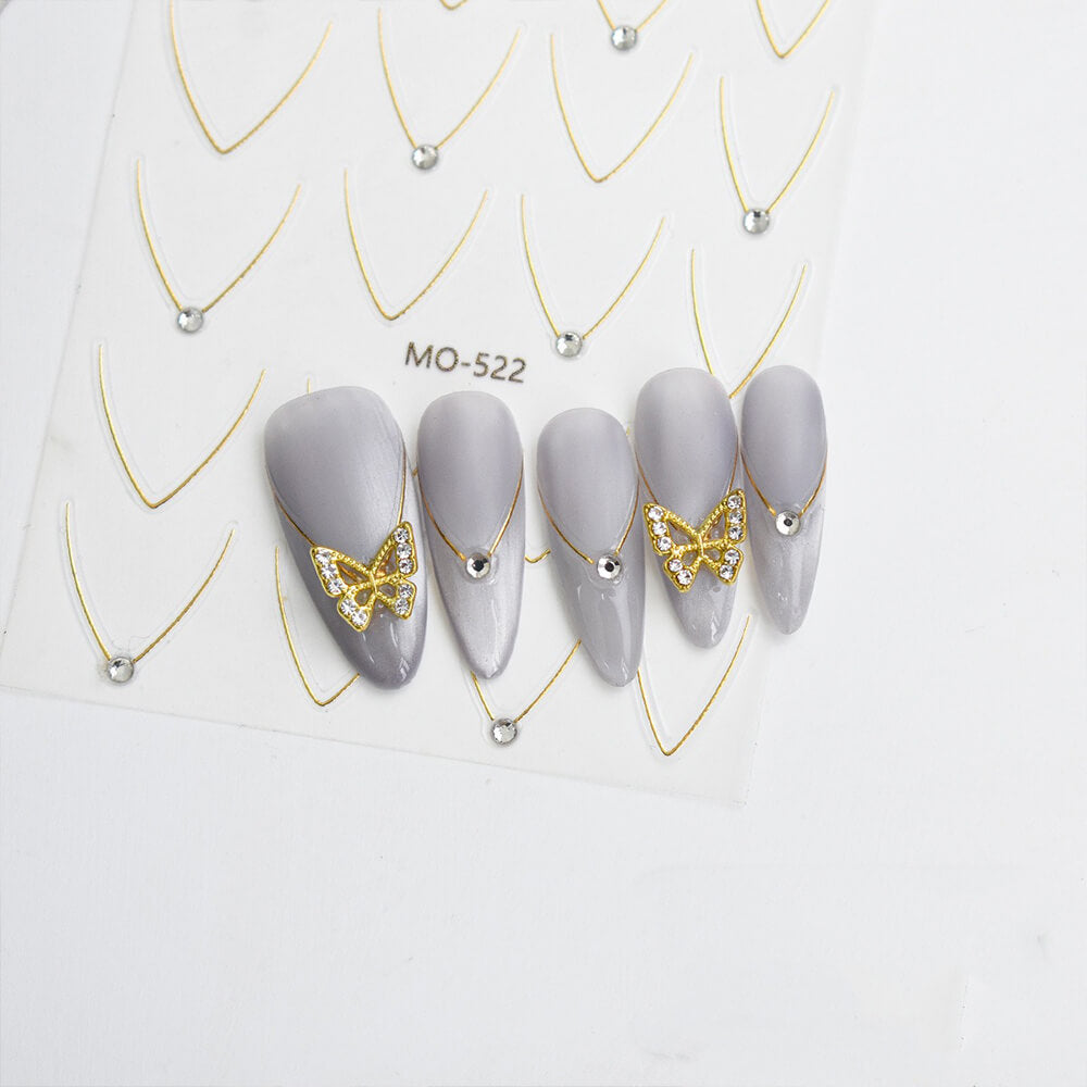 3D Star French Line With Rhinestone Nail Stickers