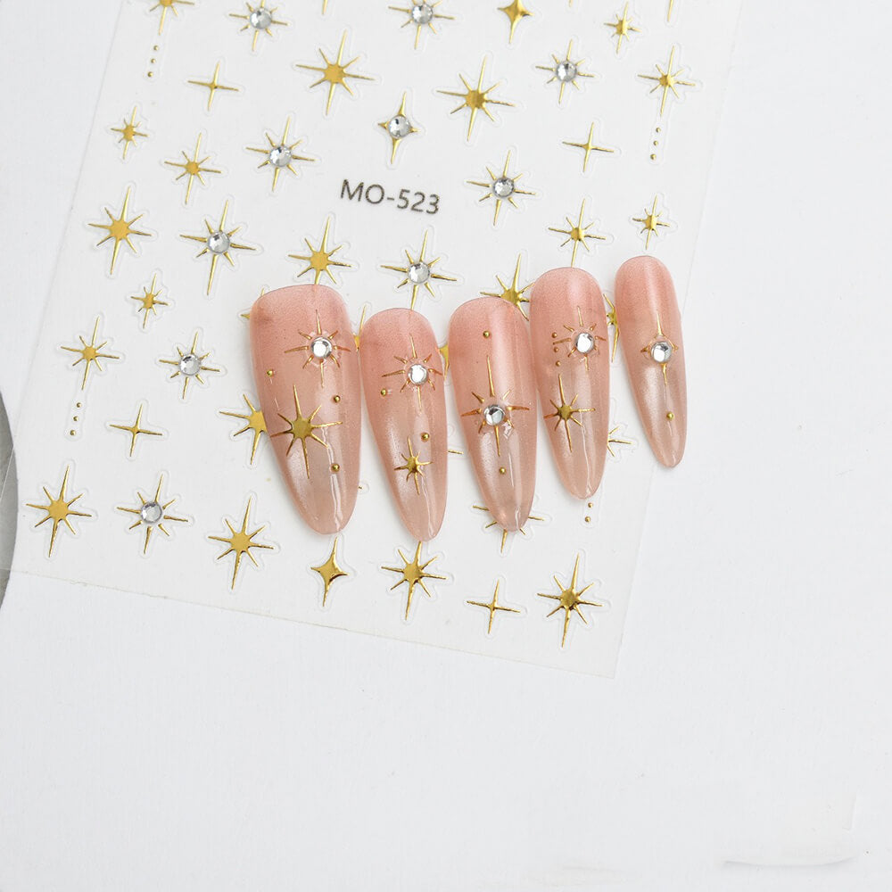 3D Star French Line With Rhinestone Nail Stickers
