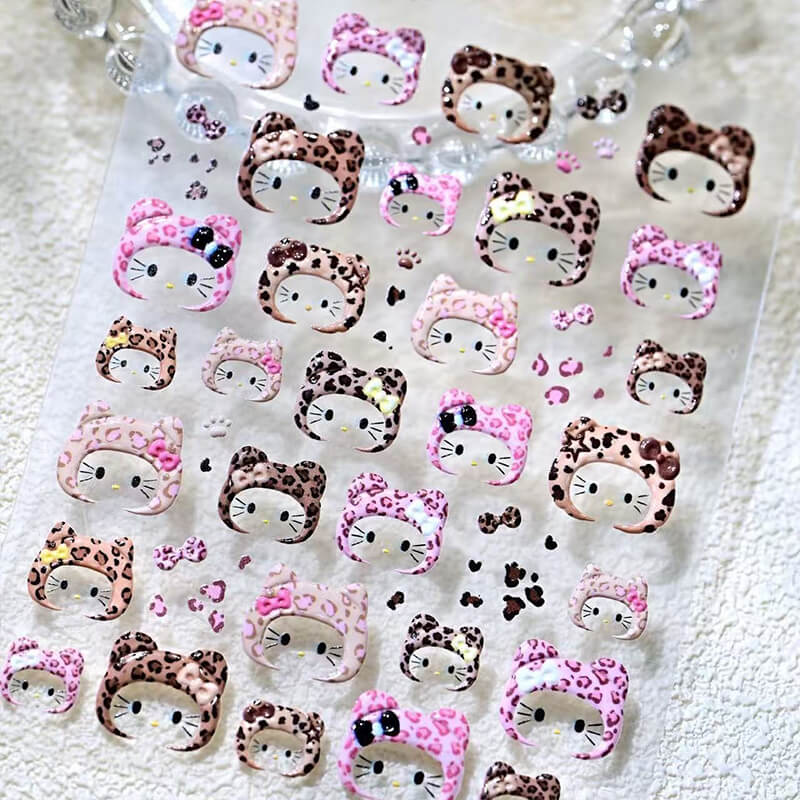 3D cartoon Kitty embossed nail stickers with cute cat head design