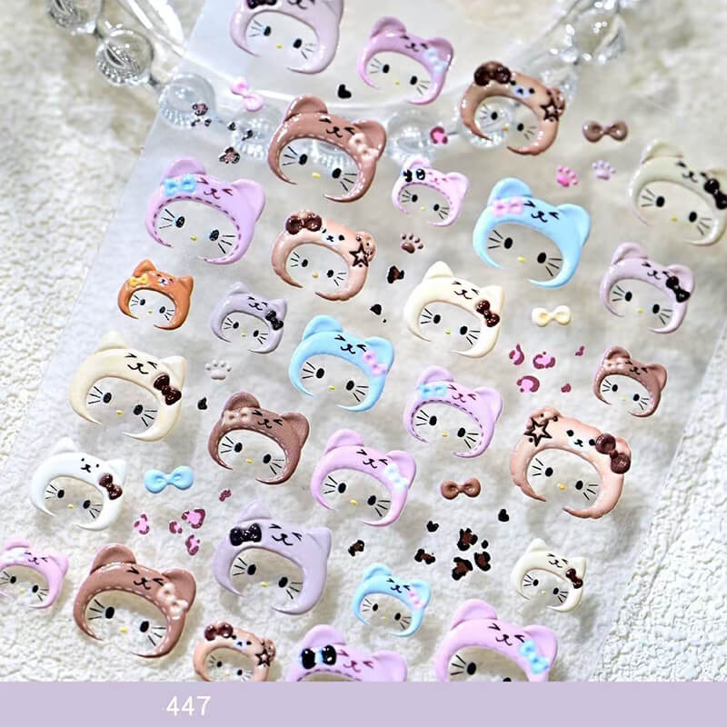 3D cartoon Kitty embossed nail stickers with cute cat head design