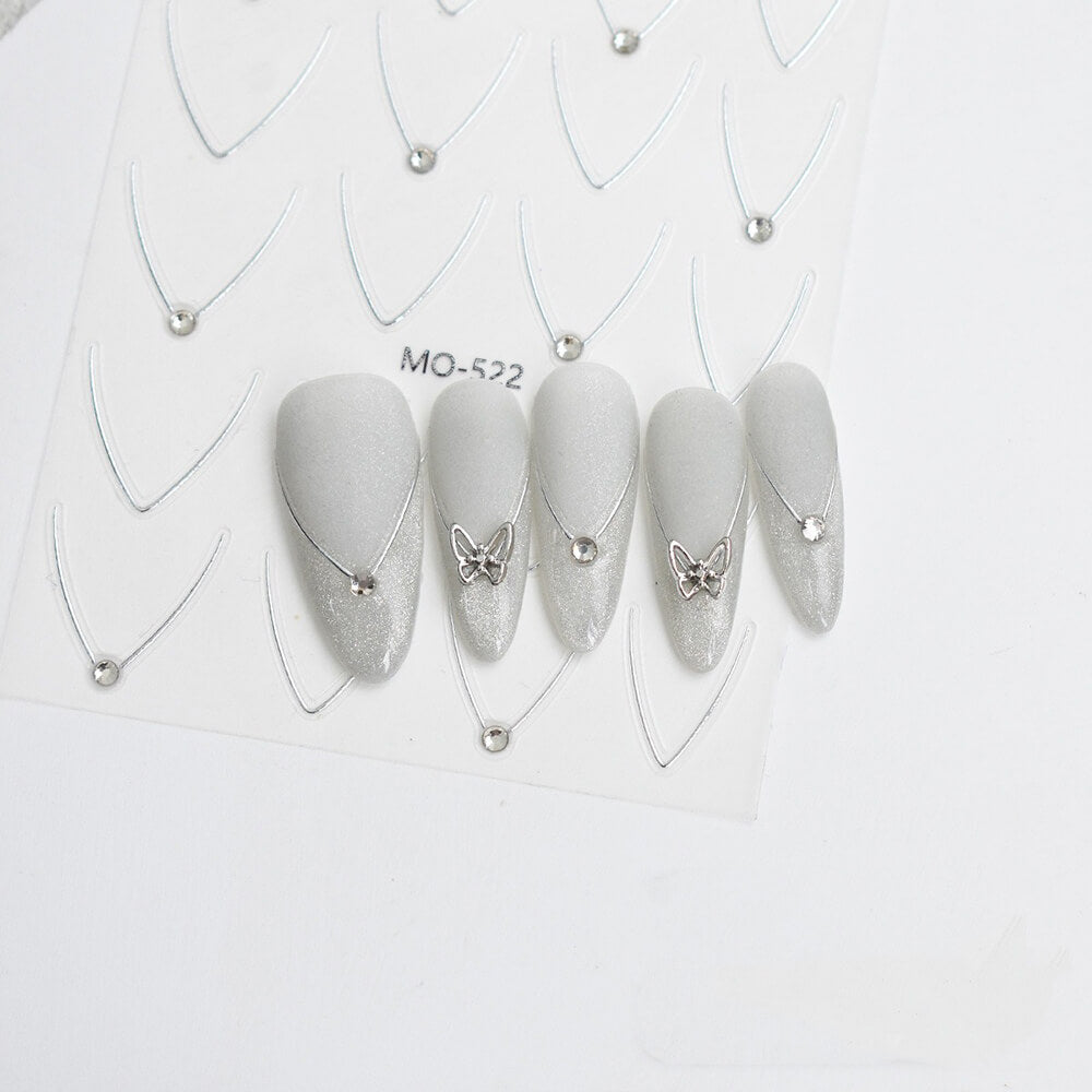 3D Star French Line With Rhinestone Nail Stickers