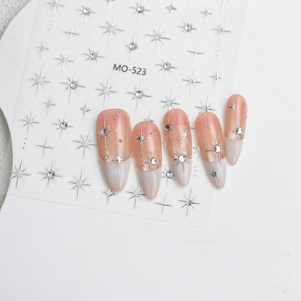 3D Star French Line With Rhinestone Nail Stickers