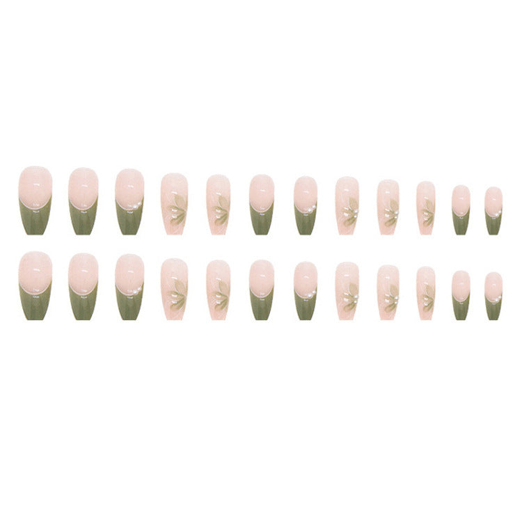 #84 Extra Length Ballerina Shape Green Press on Nail