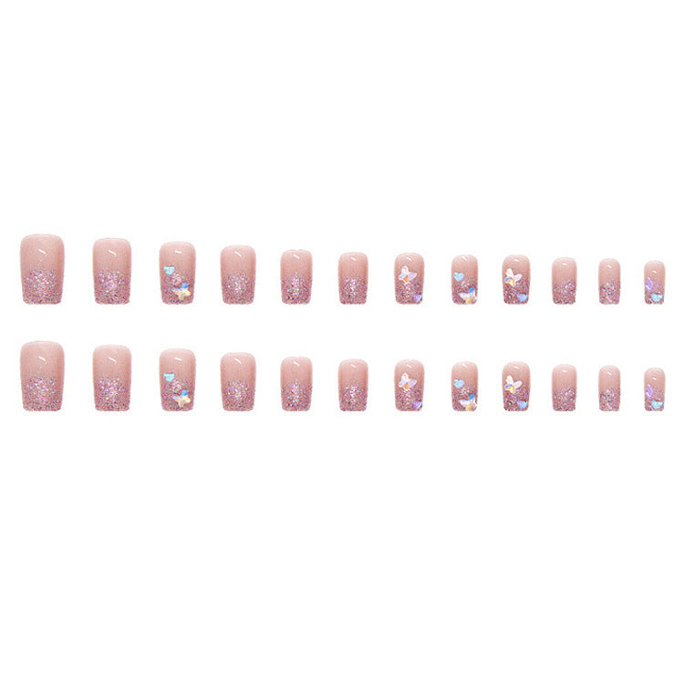 #22 Medium Length Square Shape Pink Shiny Press on Nail