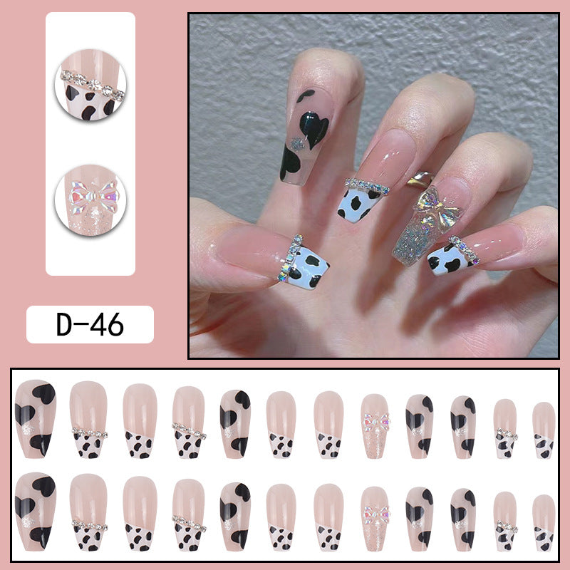 #44 Cute Cow Extra Length Blaaerina Shape Pink Press on Nail