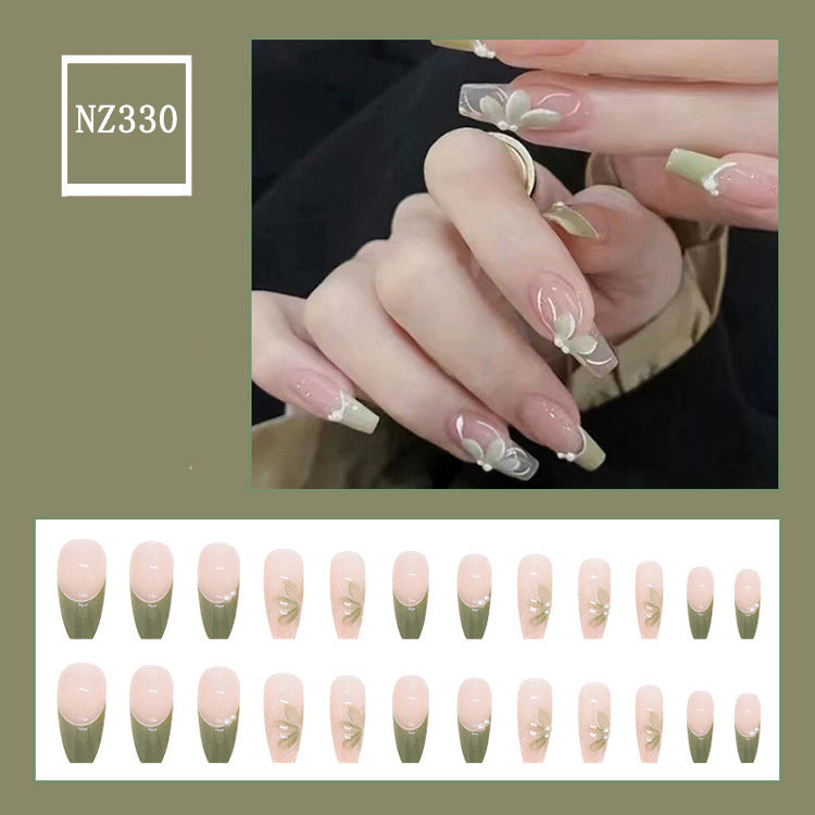 #84 Extra Length Ballerina Shape Green Press on Nail