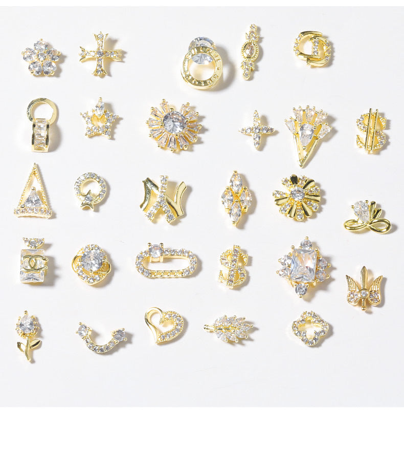 28 Pcs Shiny Rhinestone Set Star Heart Snowflat Cross BowknotDiamond for Nail Decoration