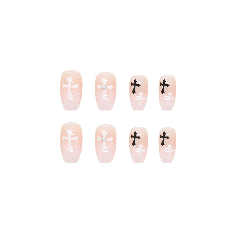 #27 Medium Length Ballerina Shape Pink Cross Press on Nail