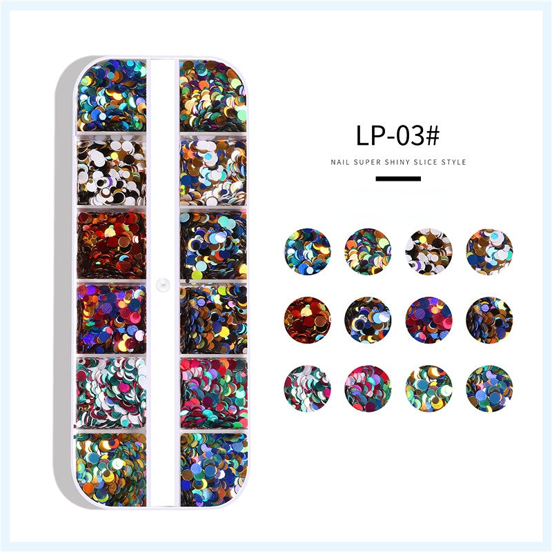 12 Grids Round Nail Art Sequins Ultra Thin Glitter Laser Sequin