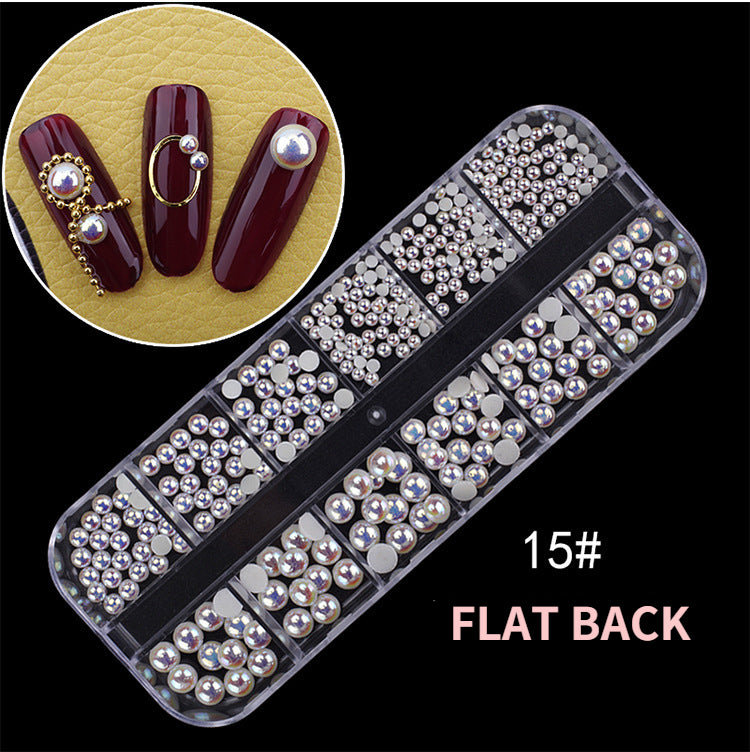 Nail Art Shiny Pearl Round Flat Back Rhinestone Jewels