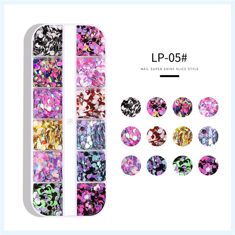 12 Grids Round Nail Art Sequins Ultra Thin Glitter Laser Sequin