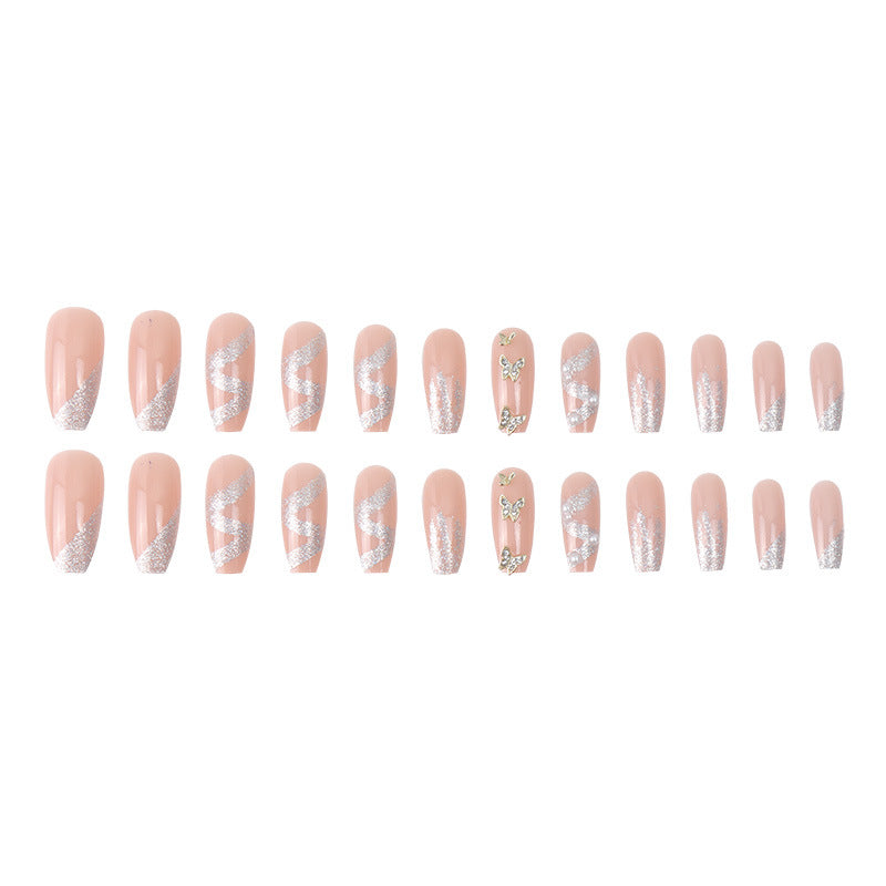#68 Extra Length Ballerina Shape Glitter Butterfly Press on Nail
