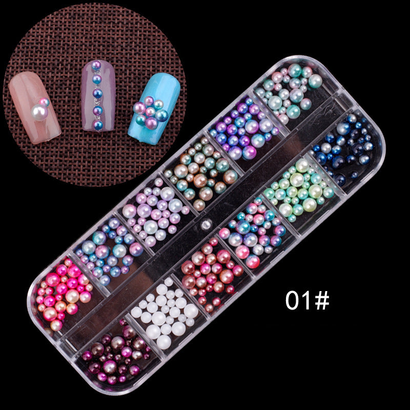 Nail Art Shiny Pearl Round Flat Back Rhinestone Jewels