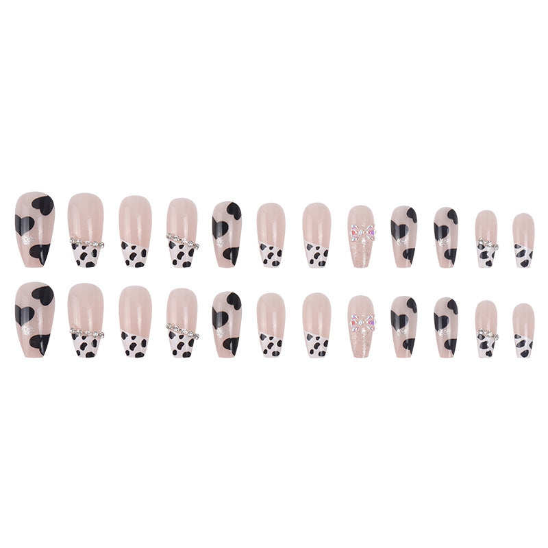 #44 Cute Cow Extra Length Blaaerina Shape Pink Press on Nail