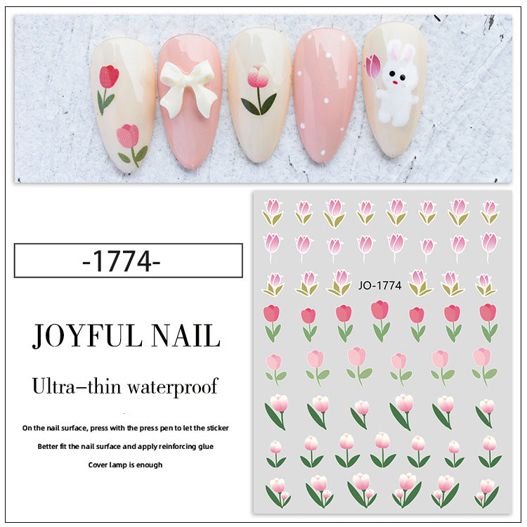 Flower Nail Adhesive Stickers Tulip Floral Nail Decals for Nail Art