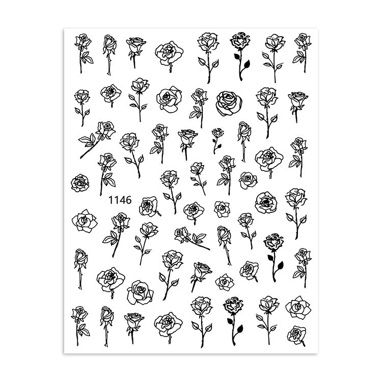 3D Rose Nail Art Sticker Black Flower Hollow Sticker