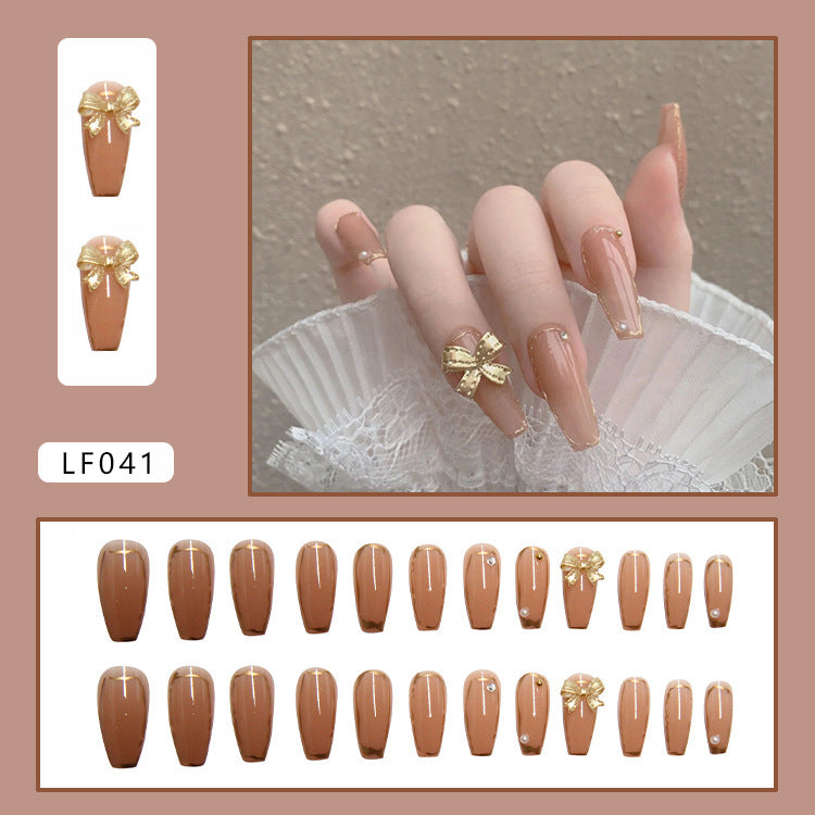 #137 Pink Extra Length Press on Nail Ballerina Shape Cute Bowknot Nail Tips