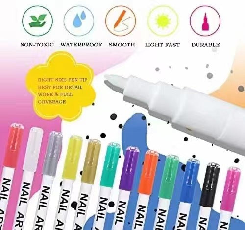 12 Colors Nail Art Pen Set Drawing Pens for Nail Art DIY Tools