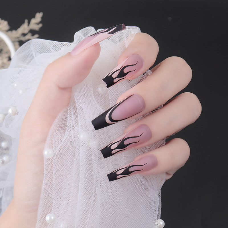 Medium Long Press On Nails French Manicure Flower Fake False Nails