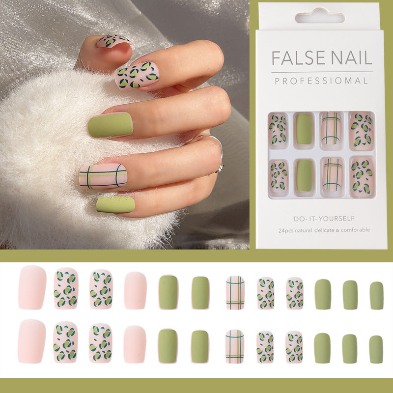 Medium Long Press On Nails French Manicure Flower Fake False Nails
