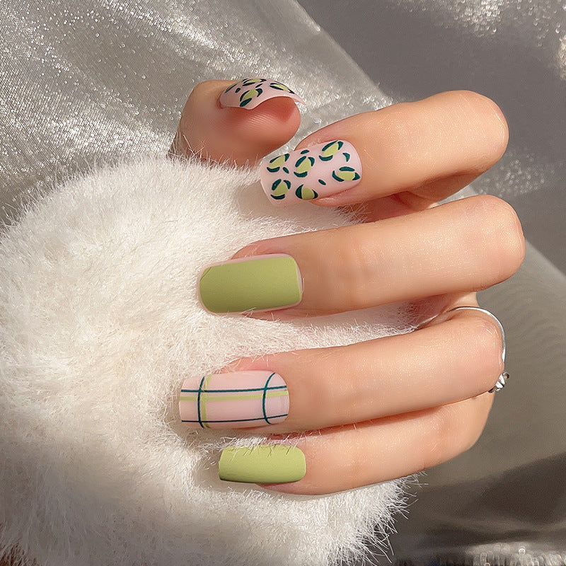 Medium Long Press On Nails French Manicure Flower Fake False Nails