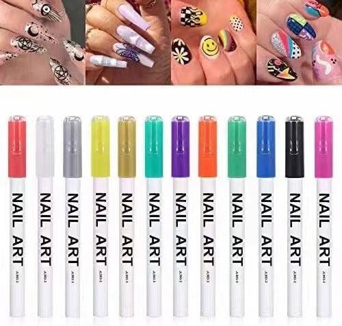 12 Colors Nail Art Pen Set Drawing Pens for Nail Art DIY Tools