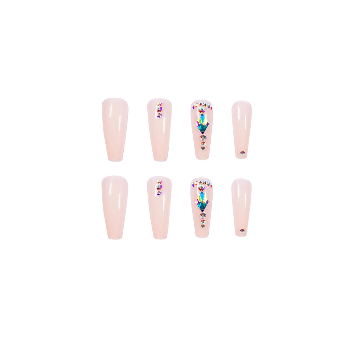 #20 Nude Color Shiny Diamonds Extra Length Press on Nail Fake Nail Tips