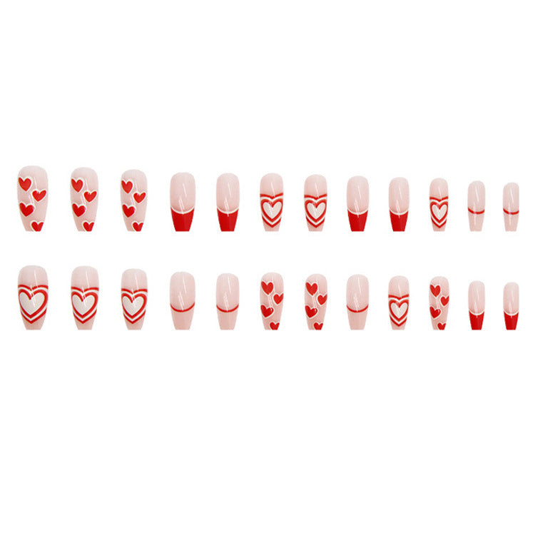 #86 Extra Length Ballerina Shape Pink Heart Press on Nail