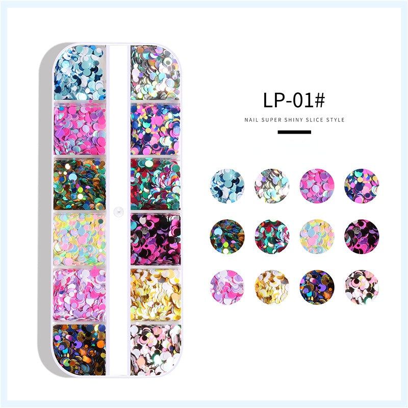12 Grids Round Nail Art Sequins Ultra Thin Glitter Laser Sequin