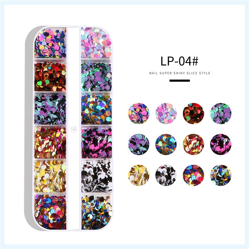 12 Grids Round Nail Art Sequins Ultra Thin Glitter Laser Sequin