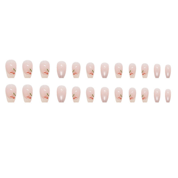#129 Medium Length Ballerina Shape Pink Cherry Fake Nail